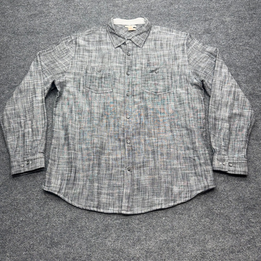 Carbon2Cobalt Mens Large Grey Slub Cotton Button Up Shirt Long Sleeve Textured